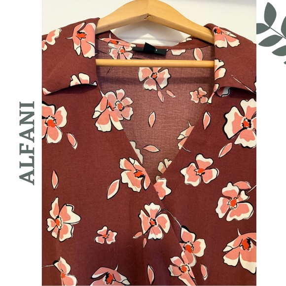 Alfani Faux Wrap Floral Long Sleeve Blouse Brick Red Pink Plus Size 3X - Picture 4 of 7